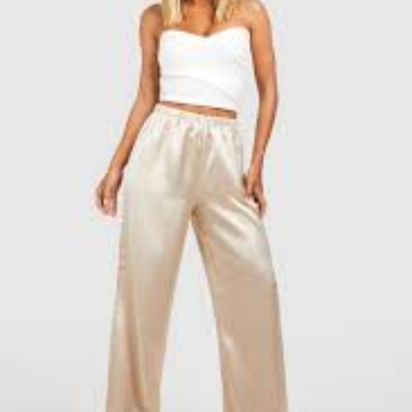 Express Pants - Express Satin Wide-Leg Pants in Cream